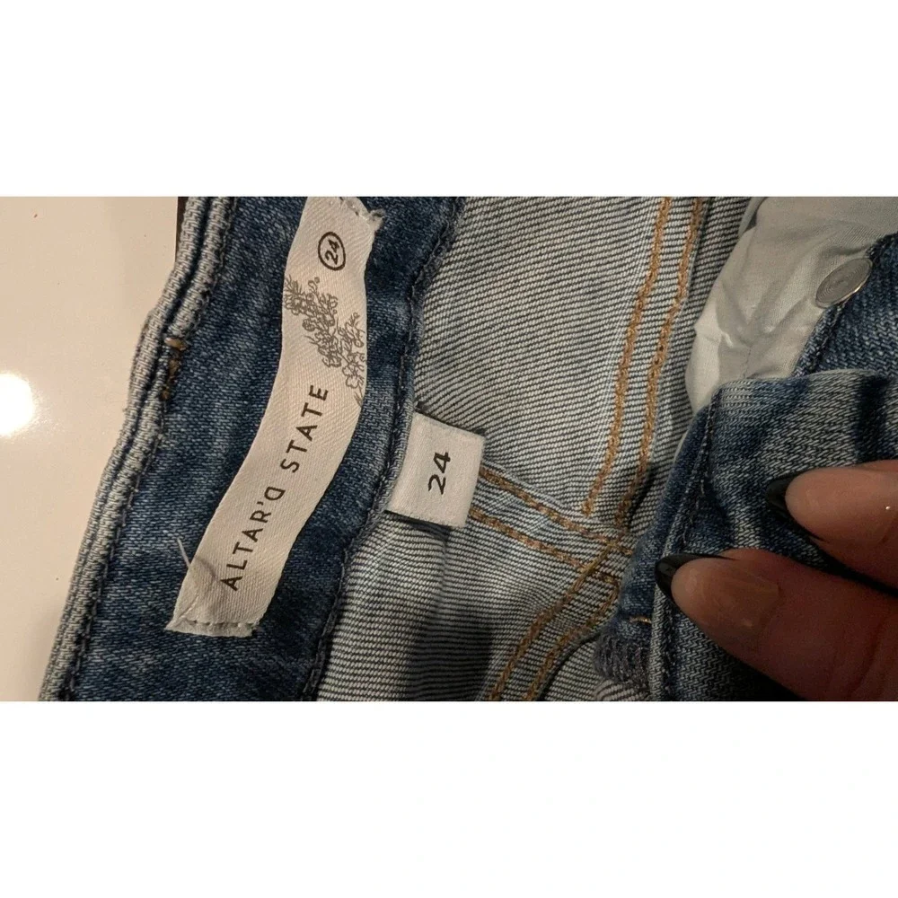 Altar'd State Flare Jeans 24 Blue Light‎ Wash Raw Hem Frayed Boho Denim Flair